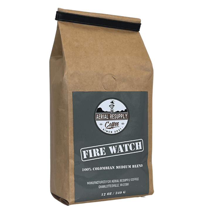 Firewatch Medium Roast Colombian five pound bulk coffee bag from Aerial resupply coffee. Veteran-owned.