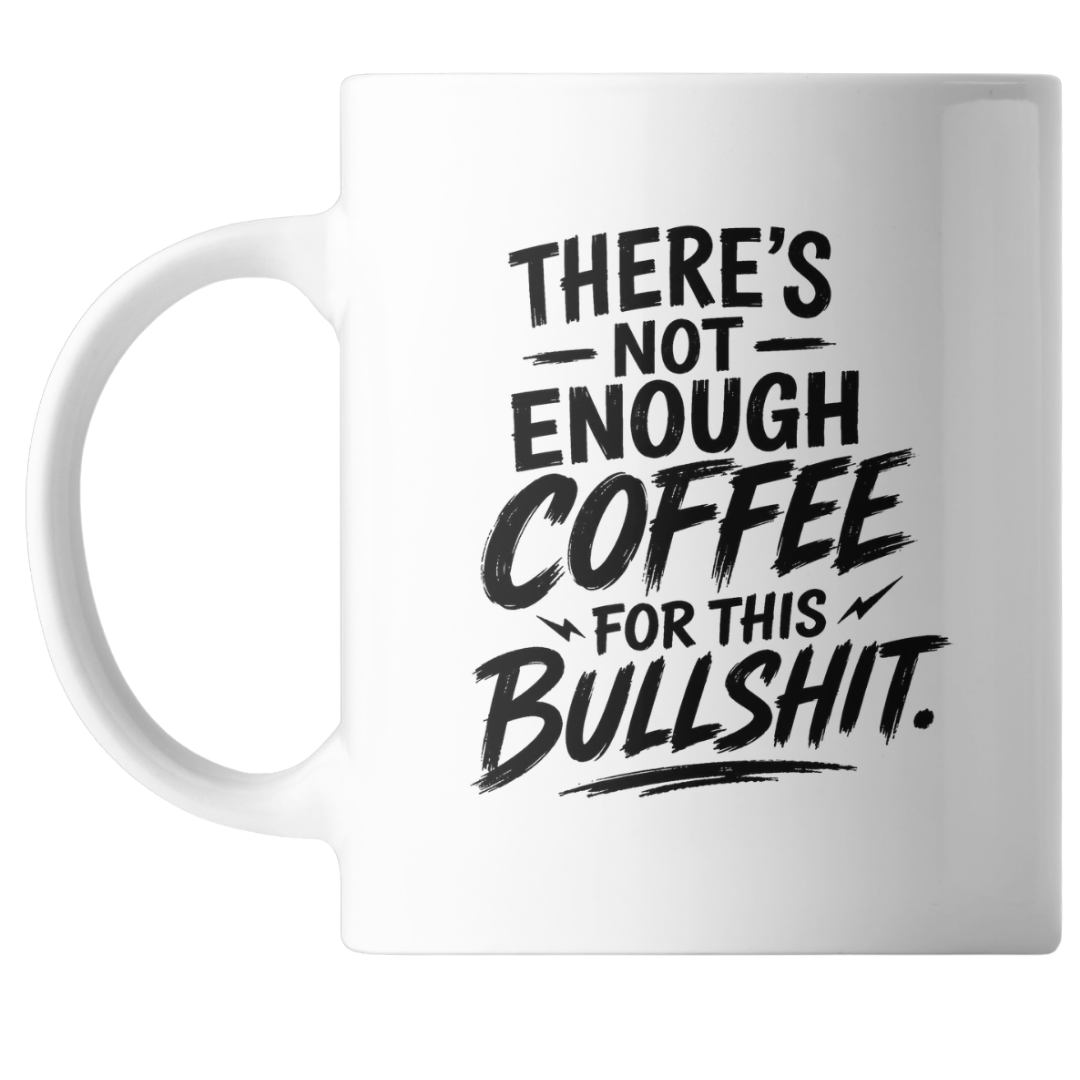 white mug with black lettering