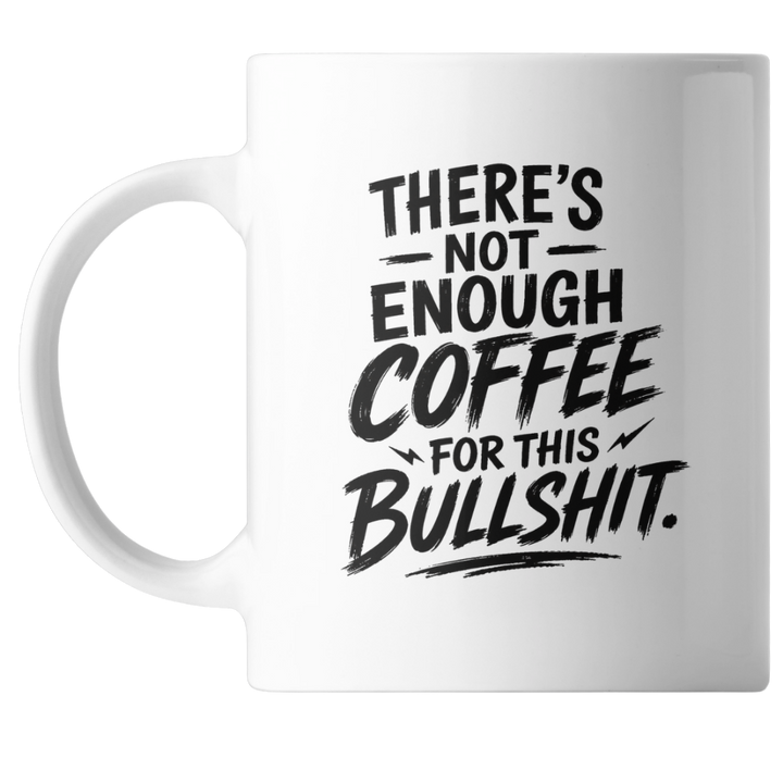white mug with black lettering