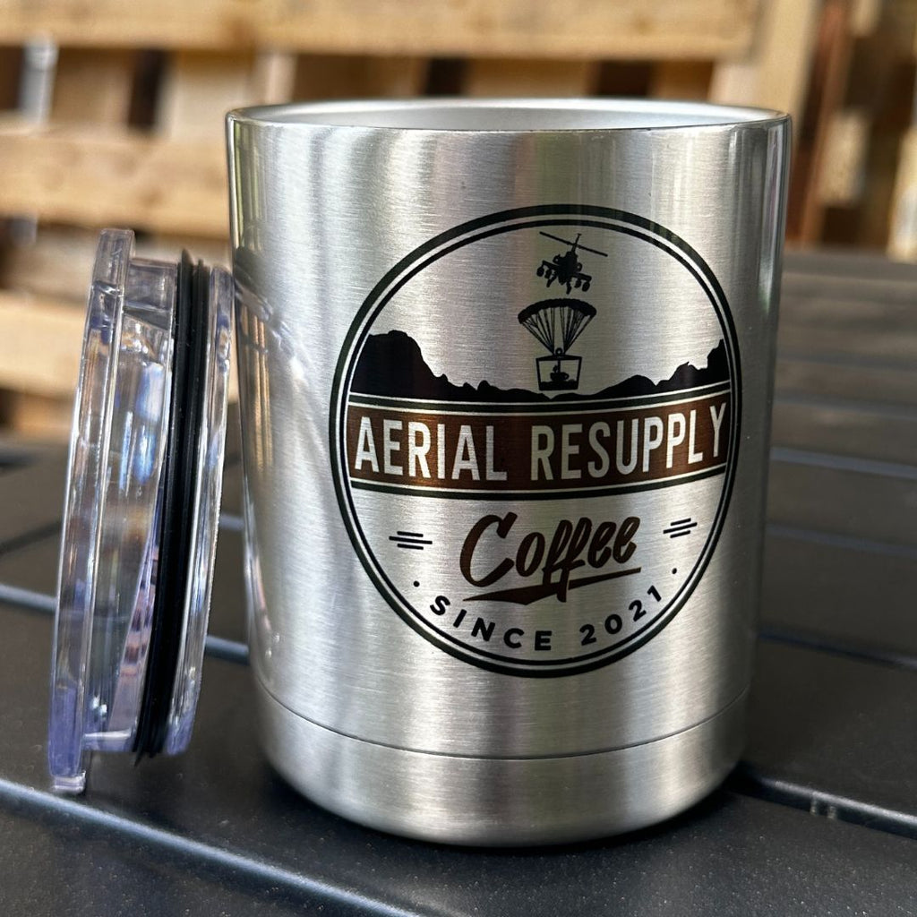 The Aerial Resupply Coffee Logo 10 Ounce Stainless Steel Tumbler