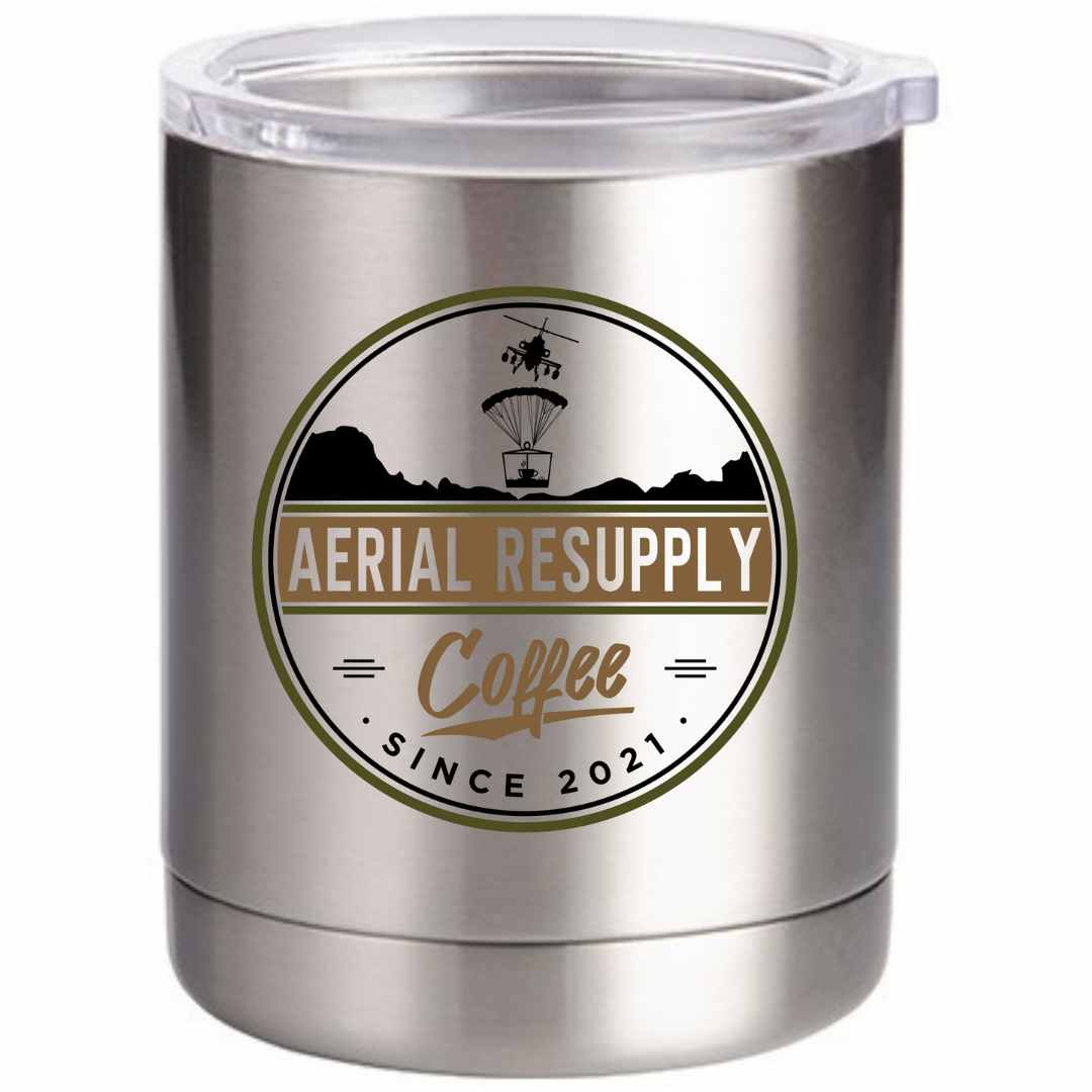 Aerial Resupply Coffee Behoove 10 ounce stainless steel coffee mug. Veteran owned and operated