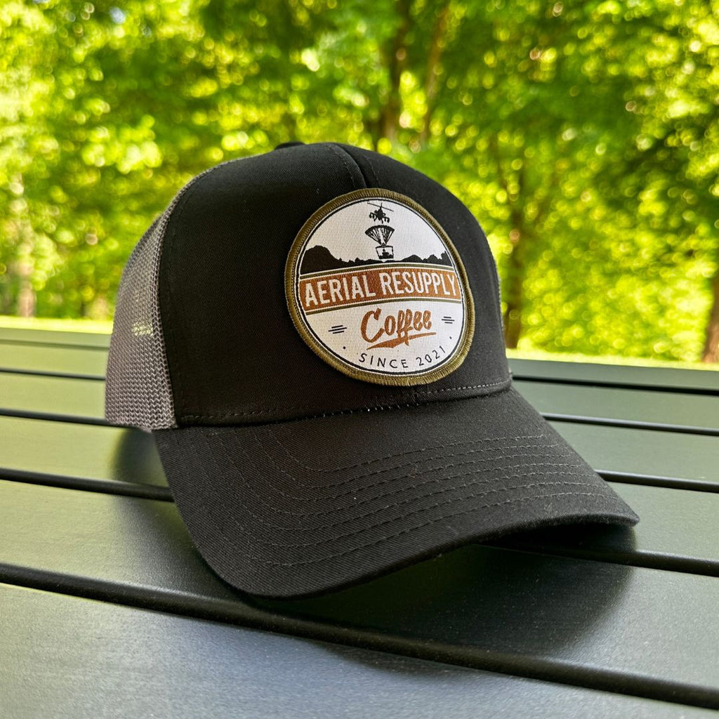 Aerial Resupply Coffee Embroidered Logo Trucker Hat