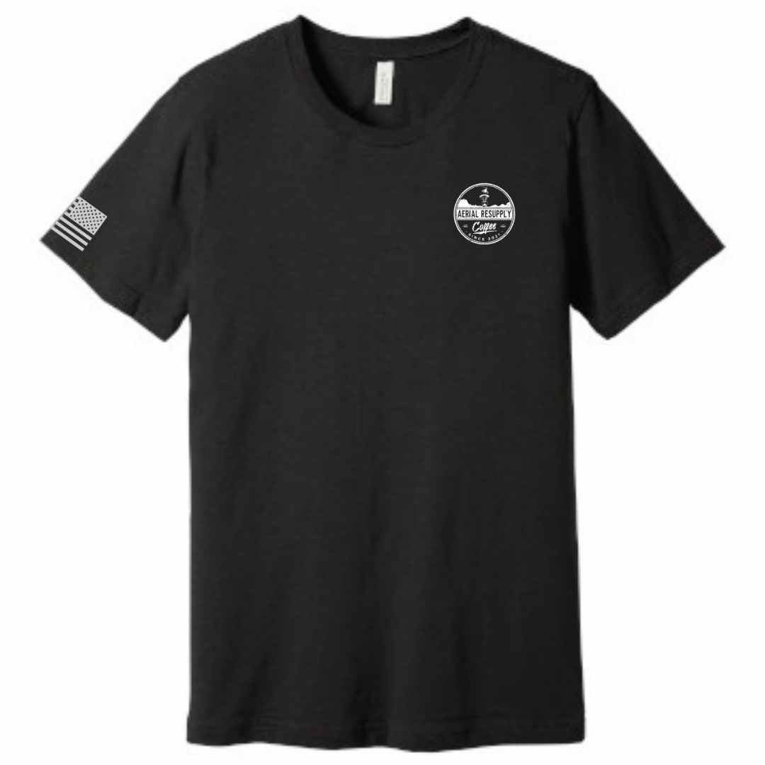 Resupply Everyone Deployed Bella Canvas T-shirt Black by Aerial Resupply Coffee. Veteran-owned.