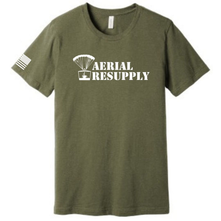 Unisex bella canvas T-shirt with Air Drop it Like it's Hot and Aerial Resupply Coffee Logo Green