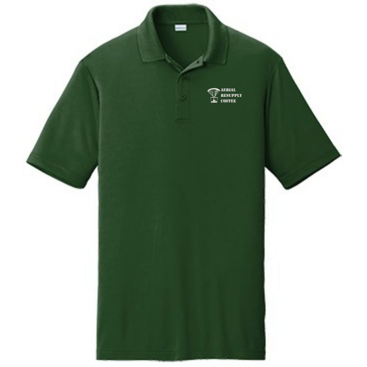 Aerial Resupply Coffee embroidered logo polo shirt military green veteran owned