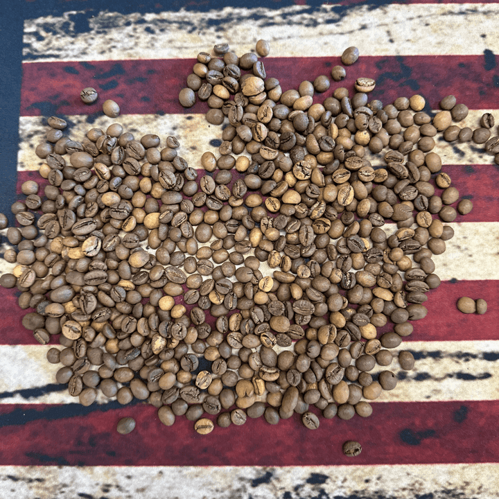 MOAB Double Caffeinated Robusta medium roast premium whole bean or preground premium coffee on a table. Veteran owned.