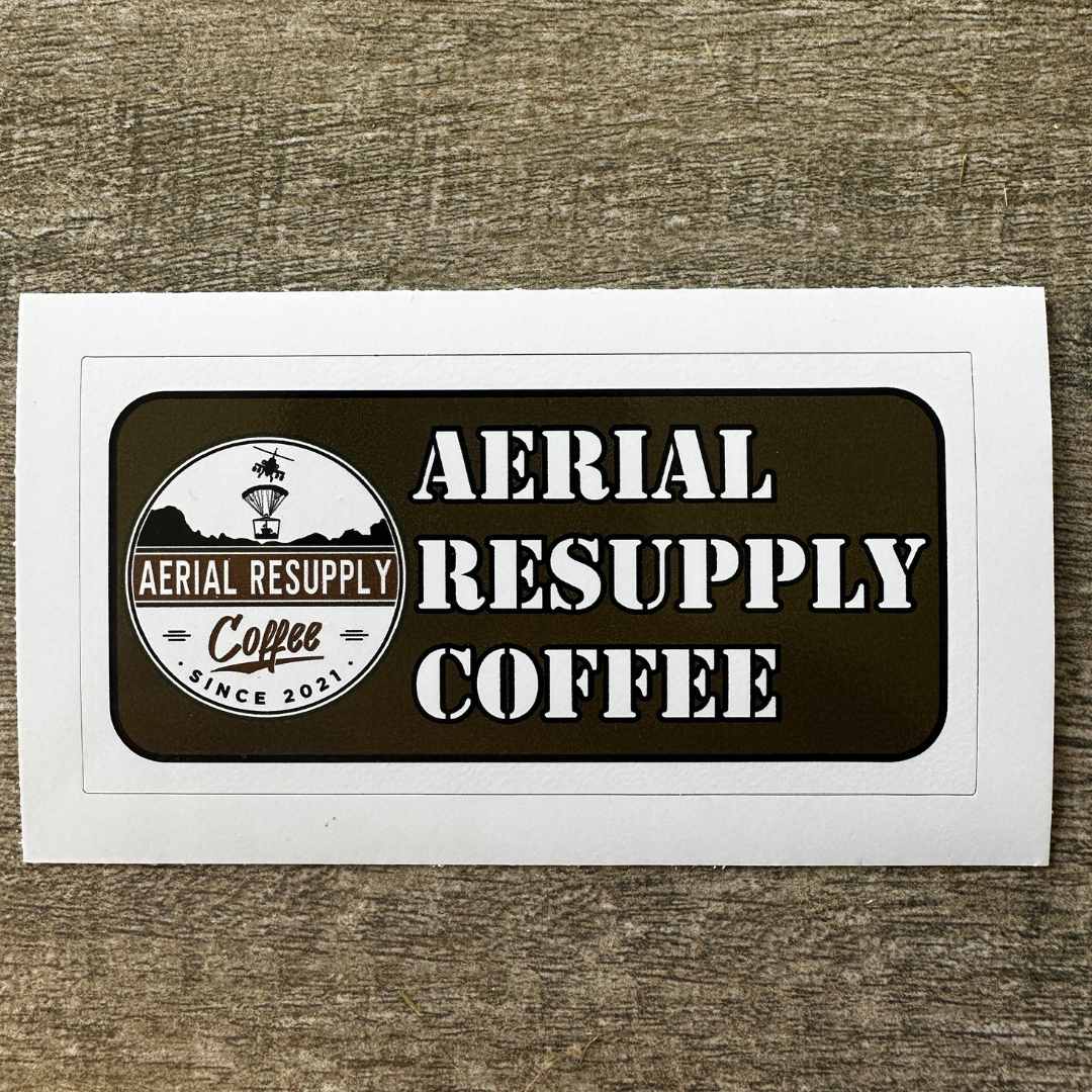 Aerial Resupply Coffee military green vinyl sticker. Veteran owned and operated in Charlottesville Virginia