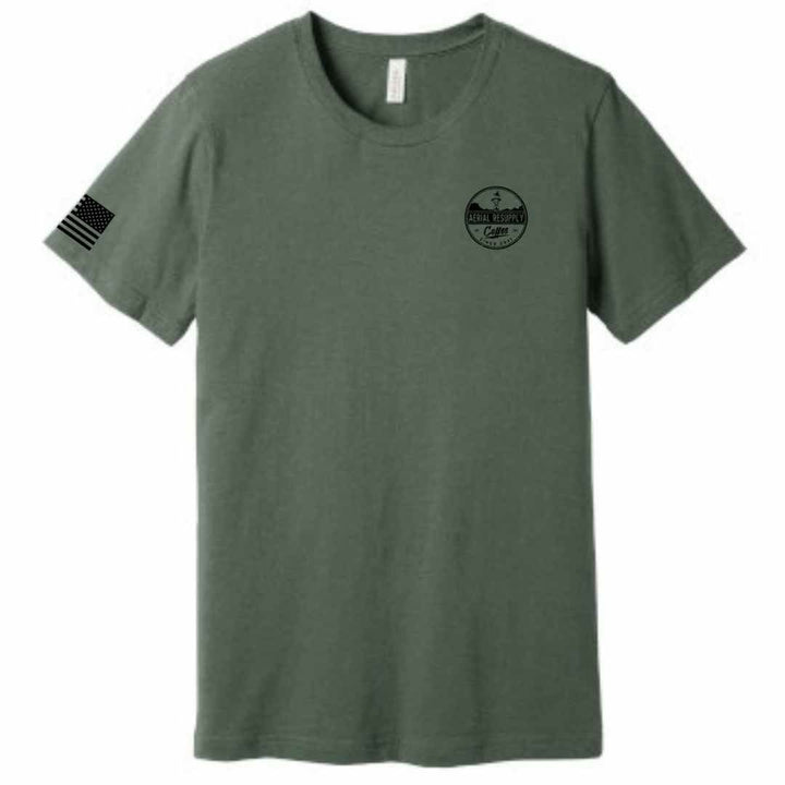 Resupply Everyone Deployed Bella Canvas T-shirt Green by Aerial Resupply Coffee. Veteran-owned.