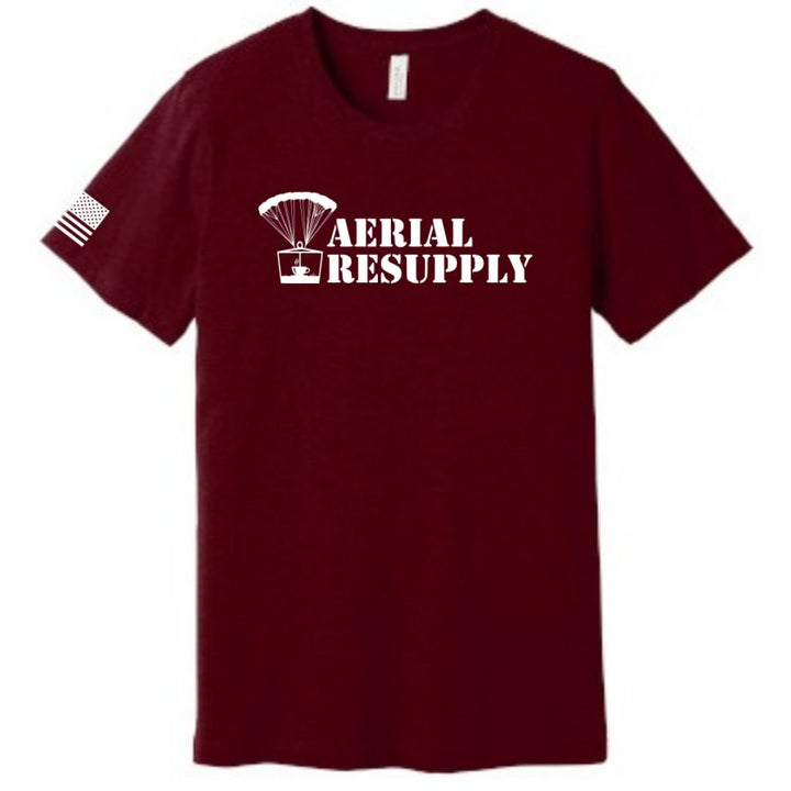 Unisex bella canvas T-shirt with Air Drop it Like it's Hot and Aerial Resupply Coffee Logo Maroon