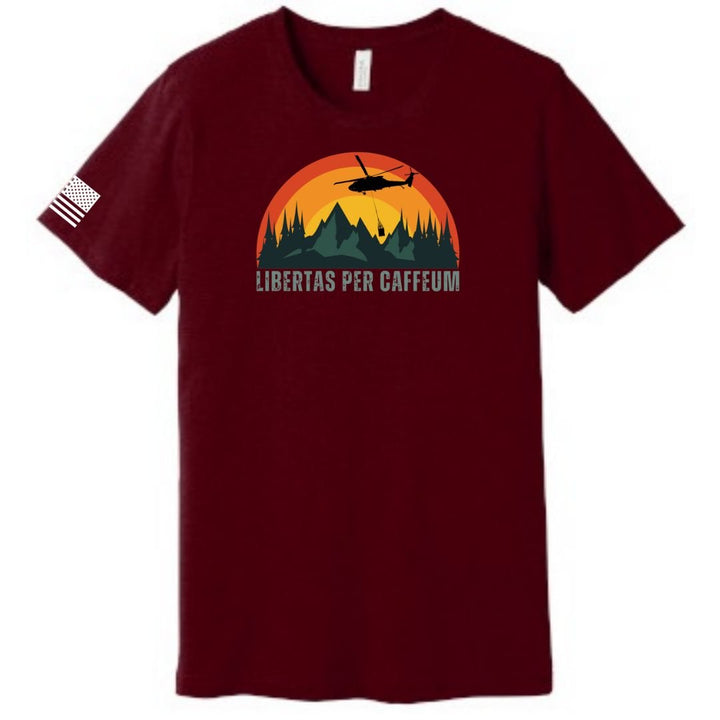 Libertas Per Caffeum Bella Canvas Red T-Shirt from Aerial Resupply Coffee. Veteran-owned.